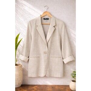 Vintage 90s Sag Harbor Linen Blend Blazer Womens Size 12P